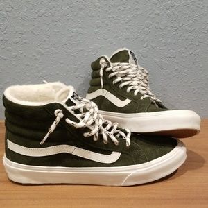 Hunter Green faux fur lined Vans